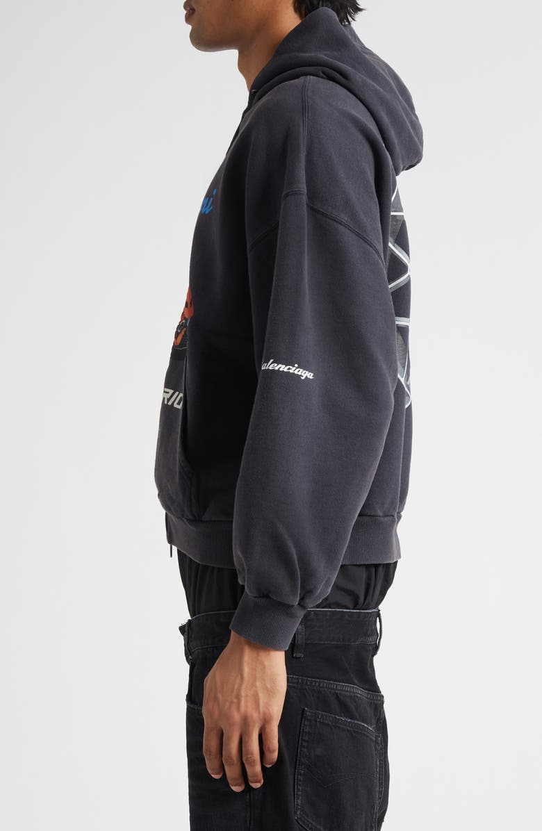 Balenciaga x Automobili Lamborghini Small Fit Full Zip Fleece Graphic Hoodie, Alternate, color, 1041 Faded Washed Black