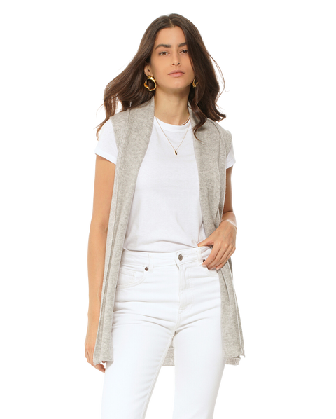 Pure Cashmere Sleeveless Long Open Front Cardigan