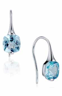 House of Frosted 14K White Gold Cushion Cut Blue Topaz Drop Earrings