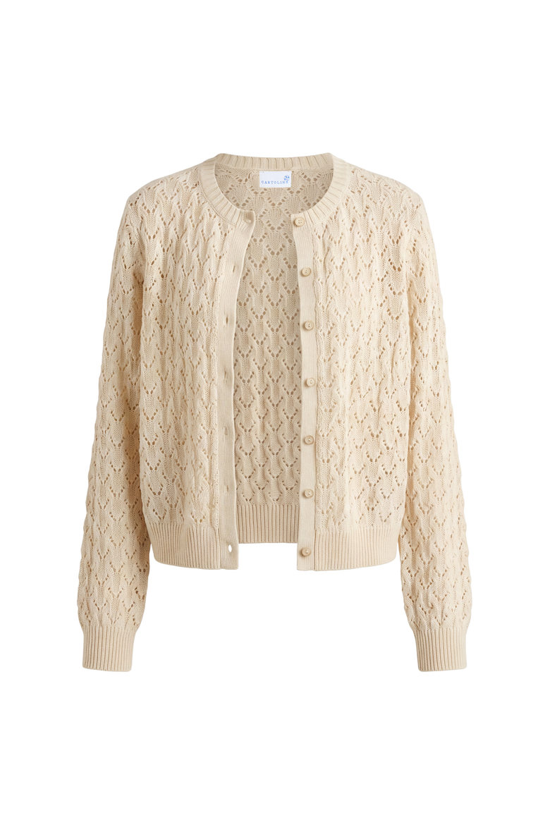 August Pointelle Cardigan, Main, color, Ivory