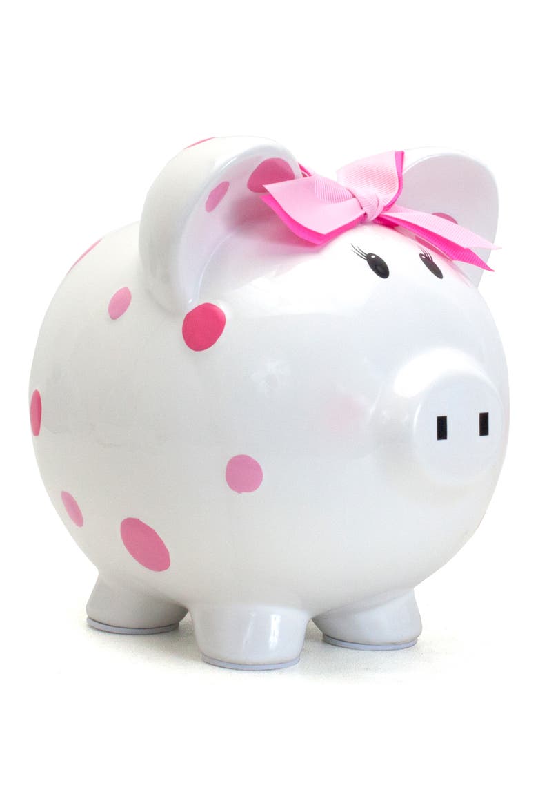 Pink Polka Dot Ceramic Piggy Bank, Alternate, color, LIGHT PINK