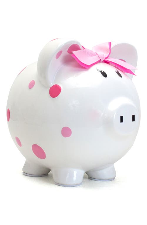 Child To Cherish Pink Polka Dot Ceramic Piggy Bank In Pink