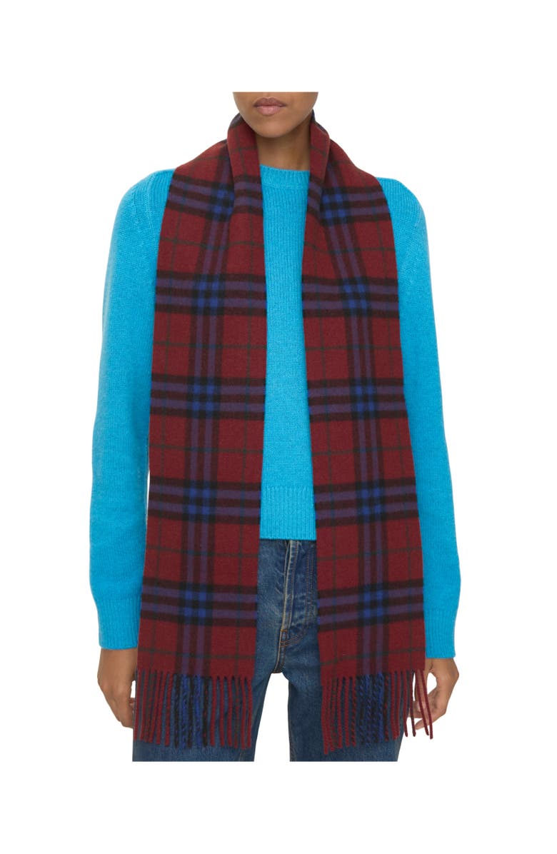Burberry Narrow Check Cashmere Scarf, Alternate, color, Sash Red