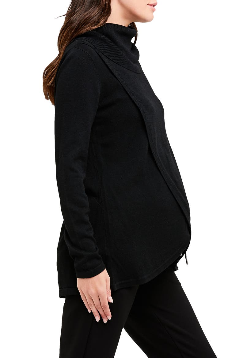 Cowl Neck Maternity/Nursing Sweater, Alternate, color, BLACK