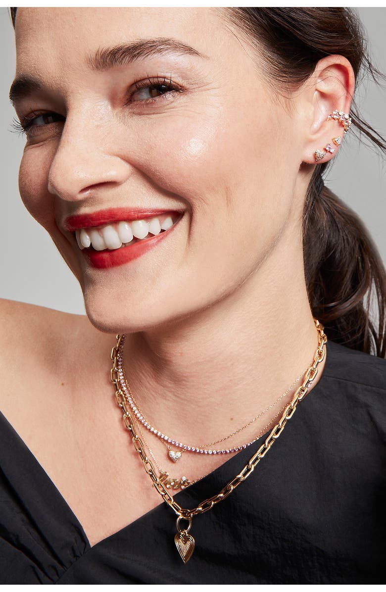 Adina Reyter Half Riviera Diamond & Pink Sapphire Necklace, Alternate, color, 