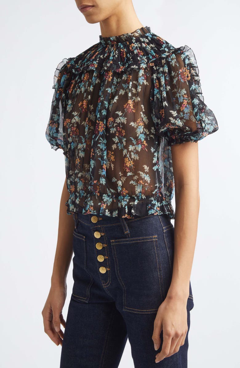 Ulla Johnson Solenne Puff Sleeve Silk Top, Alternate, color, Nightshade
