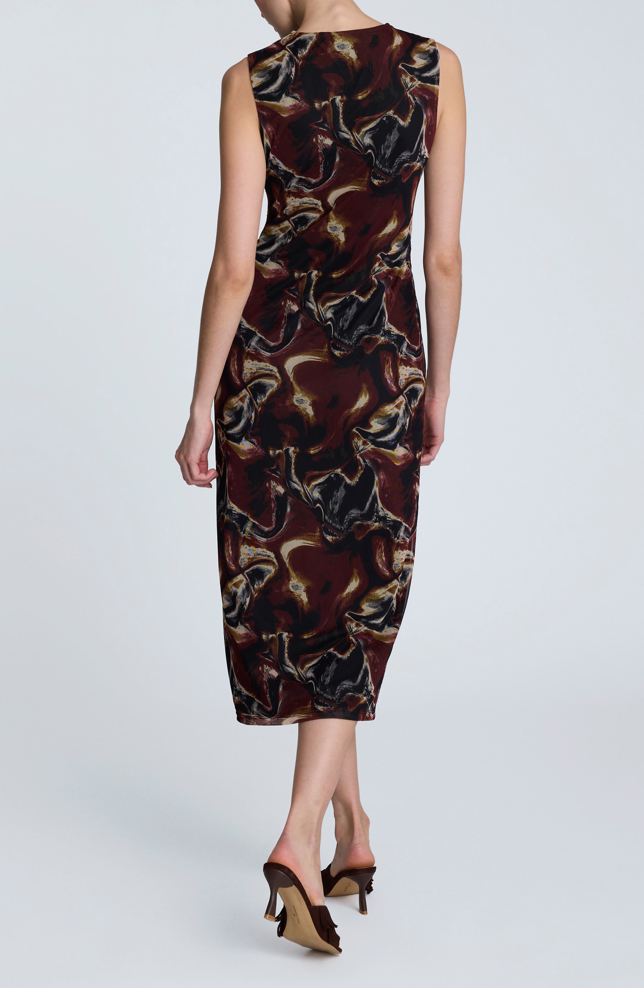 Abstract Print Side Ruched Midi Dress - image 2