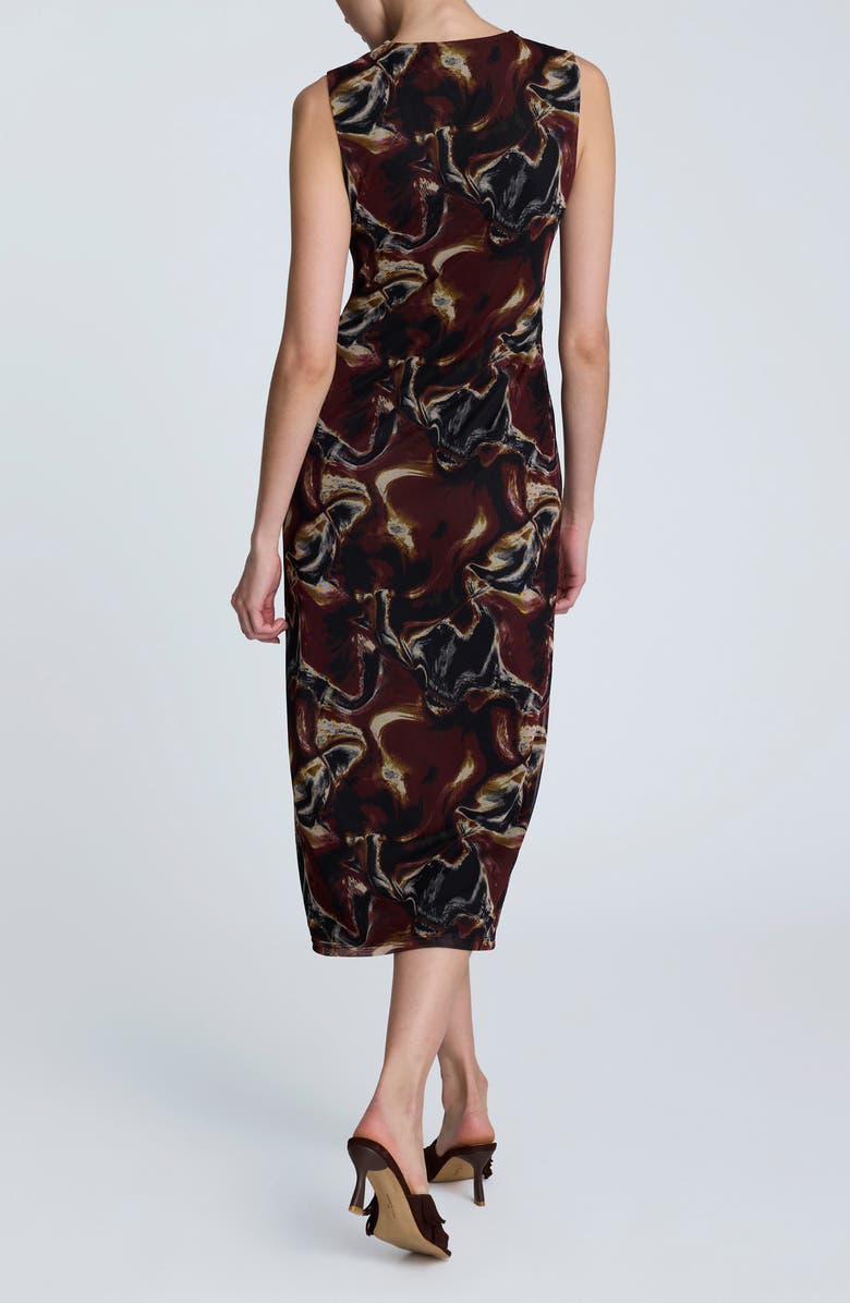 Kenneth Cole Abstract Print Side Ruched Midi Dress, Alternate, color, Black Multi