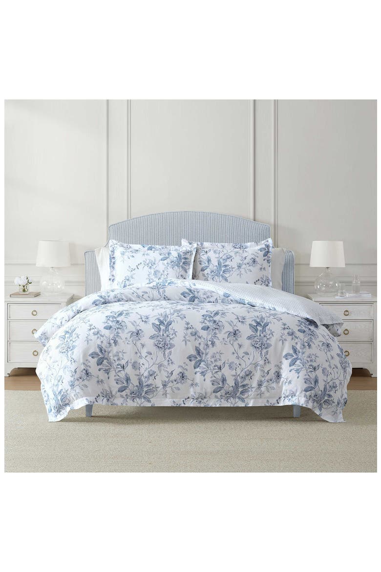 Songbird Floral Cotton Sateen Duvet Set, Alternate, color, WHITE/ BLUE