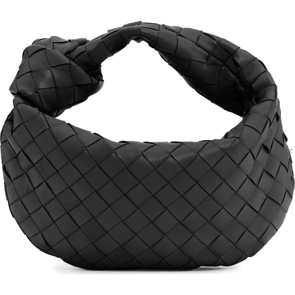 Bottega Veneta Mini Jodie Leather Hobo In Black-silver