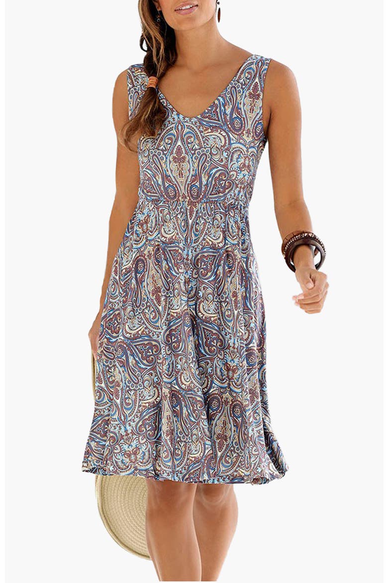 Sleeveless Paisley Dress, Main, color, Navy Printed