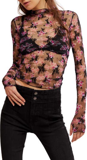 Free People 2024 Meadows Sheer Floral Embroidered Long Sleeve Bodysuit Medium