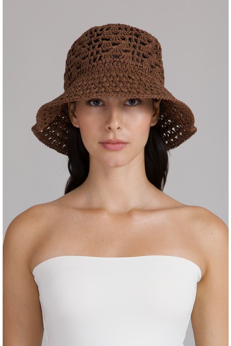 Jonah Crochet Straw Bucket Hat, Alternate, color, CHOCOLATE