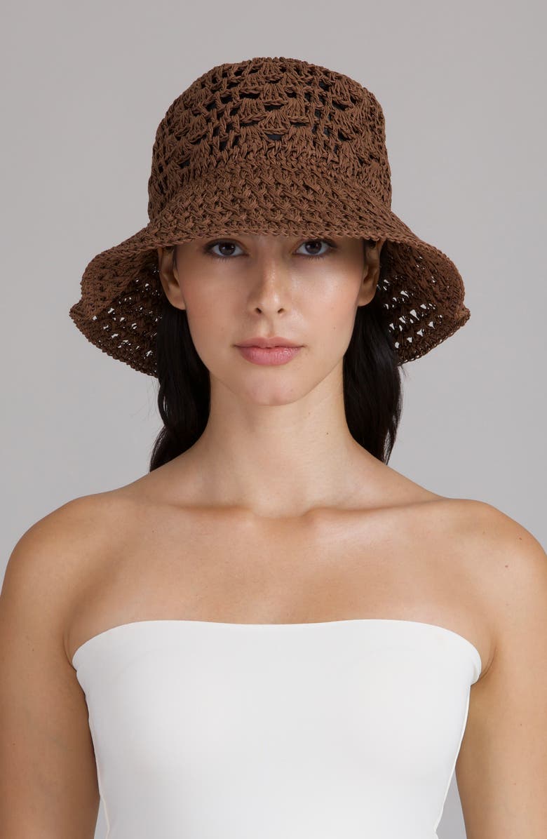 Eugenia Kim Jonah Crochet Straw Bucket Hat, Alternate, color, Chocolate