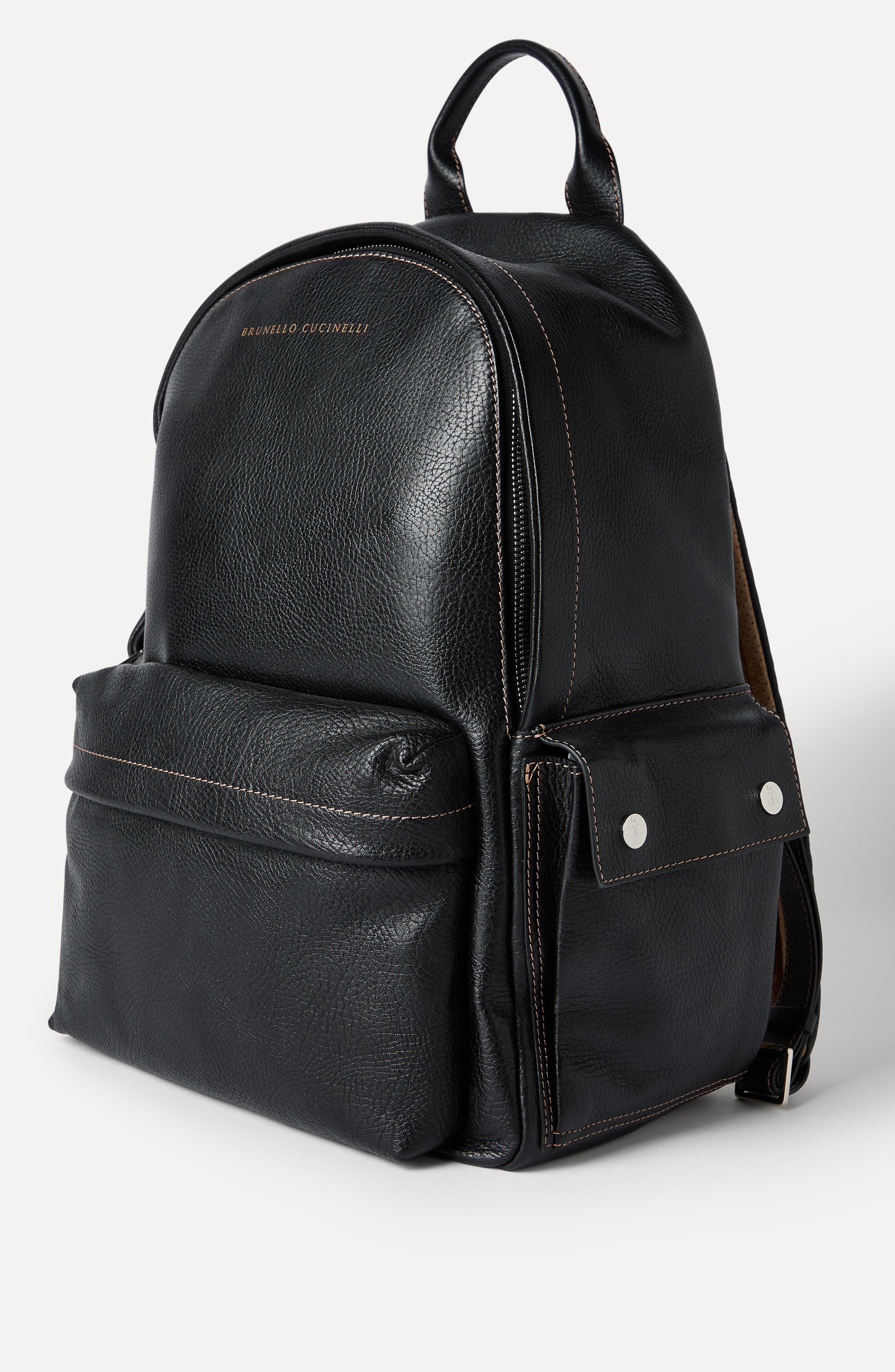 Brunello Cucinelli Grained calfskin travel backpack, Alternate, color, Black