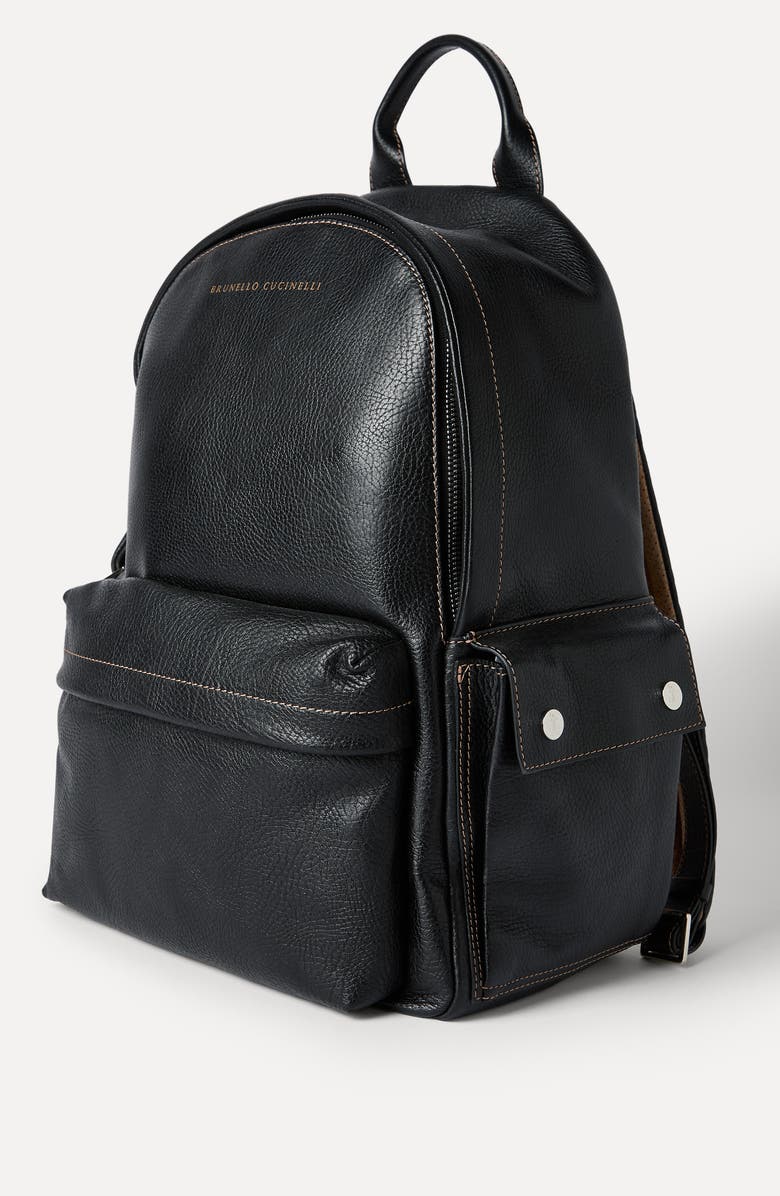 Brunello Cucinelli Grained calfskin travel backpack, Alternate, color, Black