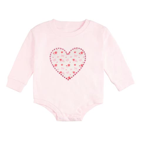 Dainty Rose Pearl Heart Patch Long Sleeve Romper (Baby)