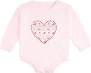 Sweet Wink Dainty Rose Pearl Heart Patch Long Sleeve Romper