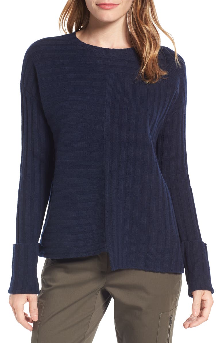 Nordstrom Signature Asymmetrical Ribbed Cashmere Sweater, Main, color,