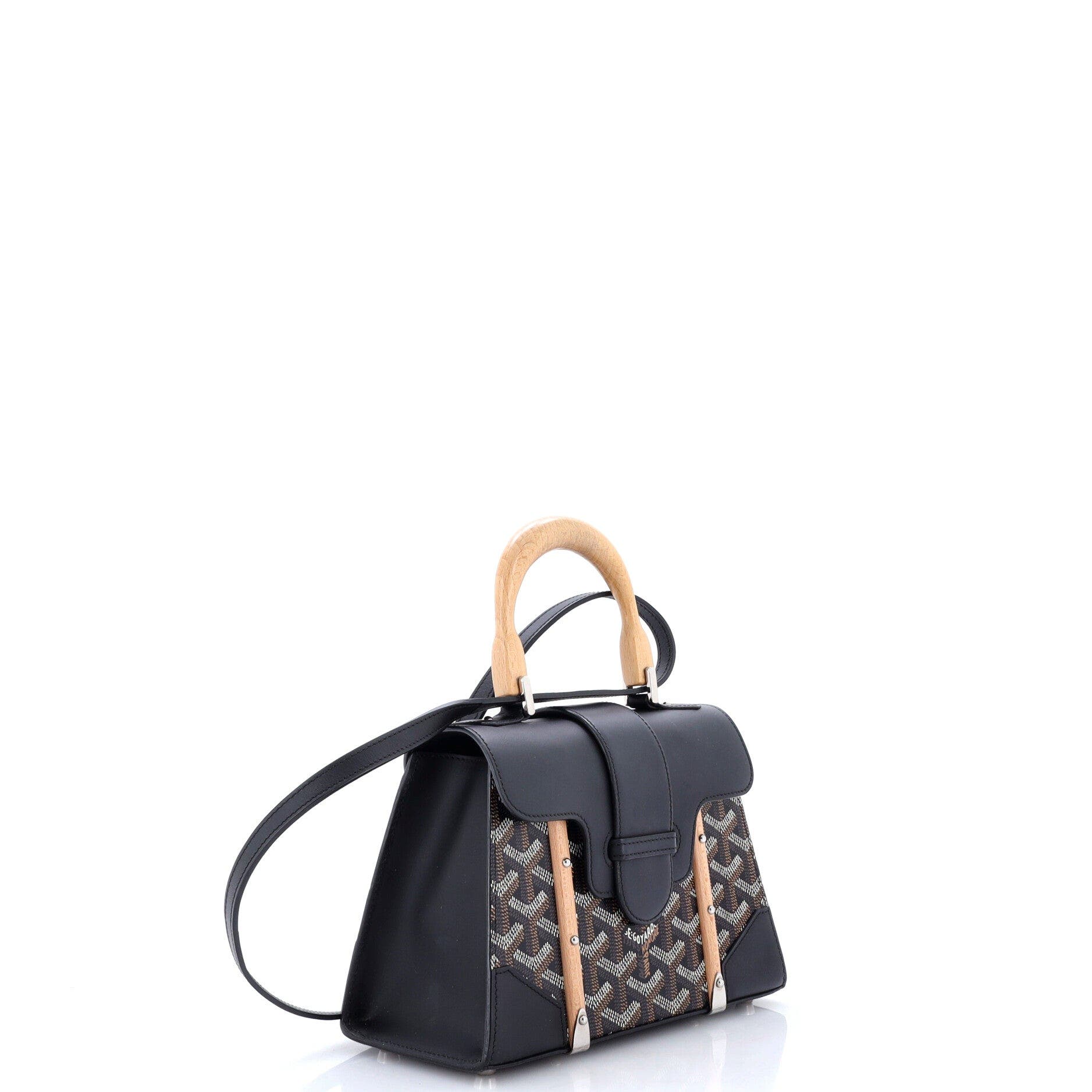 Structured Saigon Top Handle Bag Coated Canvas with Leather Mini, Alternate, color, Black