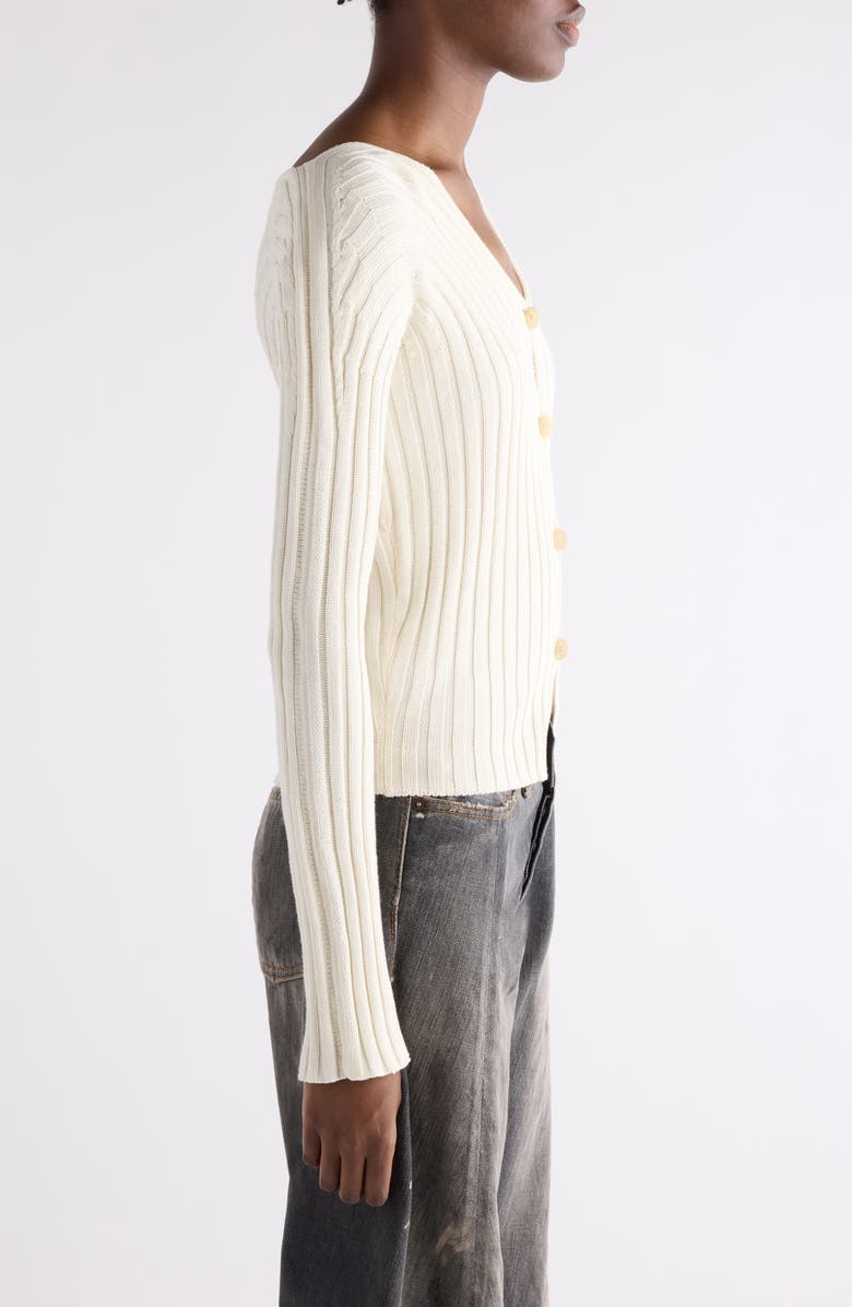 Acne Studios Kluid Cotton Rib Cardigan, Alternate, color, Off White