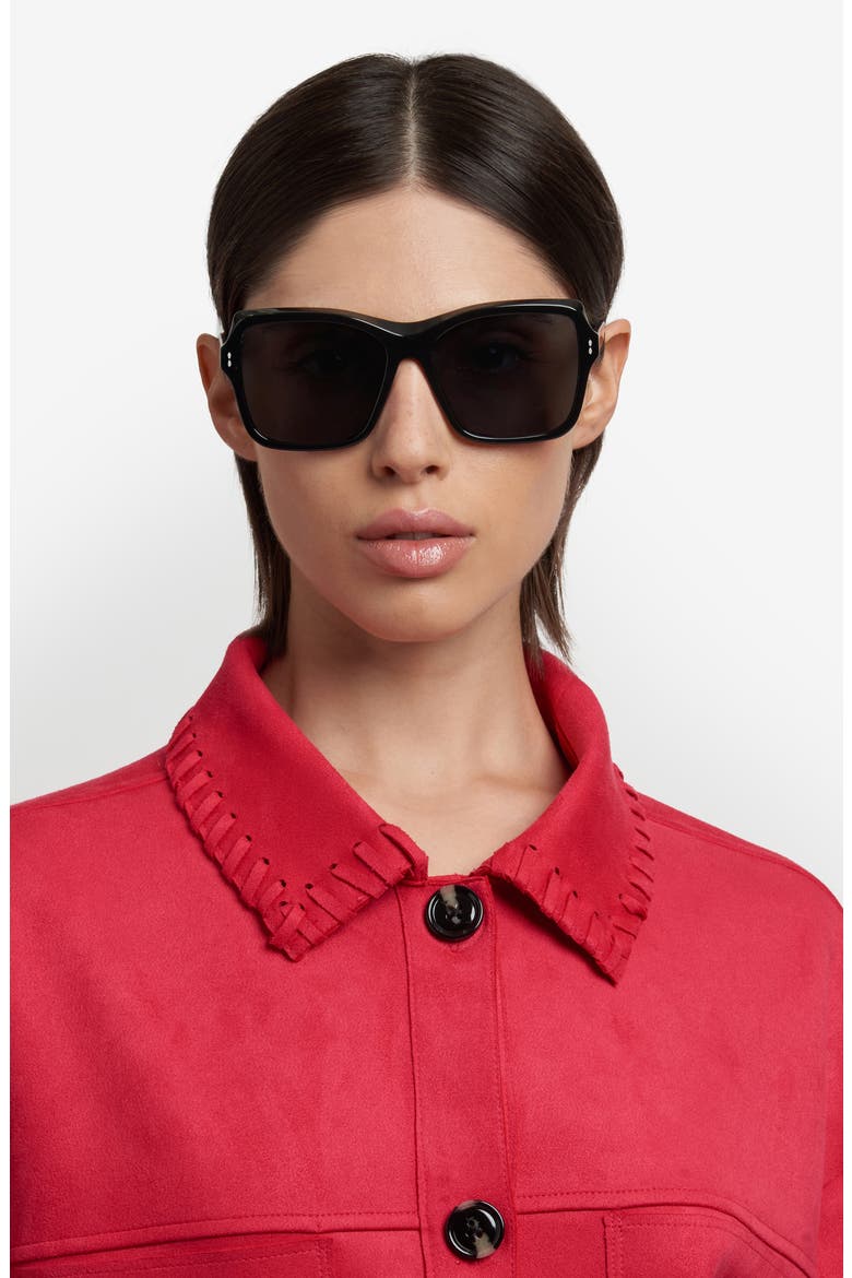 58mm Rectangular Sunglasses, Alternate, color, BLACK