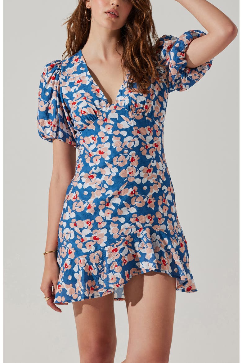 Floral Puff Sleeve Cutout Dress, Alternate, color, BLUE PINK FLORAL