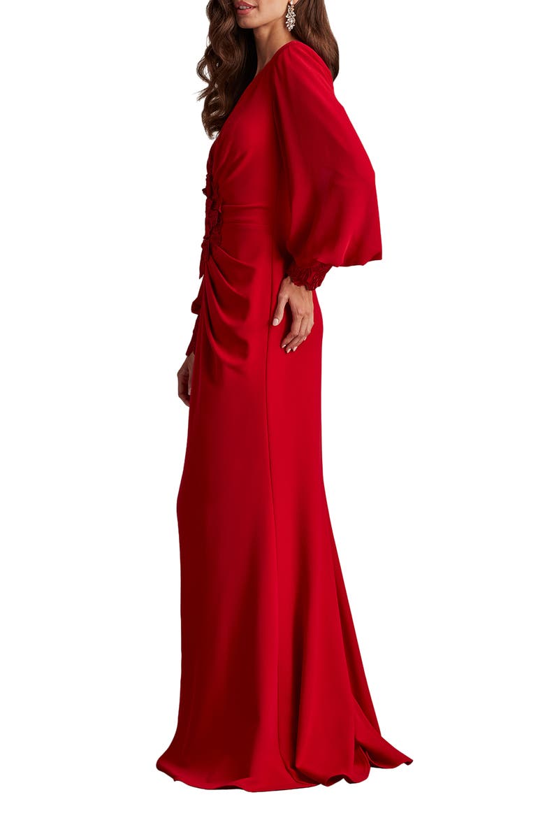 Floral Detail Long Sleeve Crepe Chiffon Gown, Alternate, color, CRANBERRY