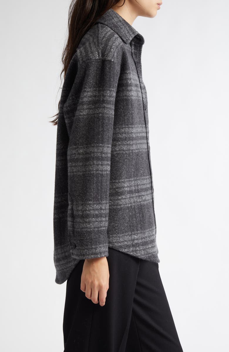 Johnstons of Elgin Oversize Donegal Cashmere & Wool Button-Up Shirt, Alternate, color, Grey / Charcoal Check