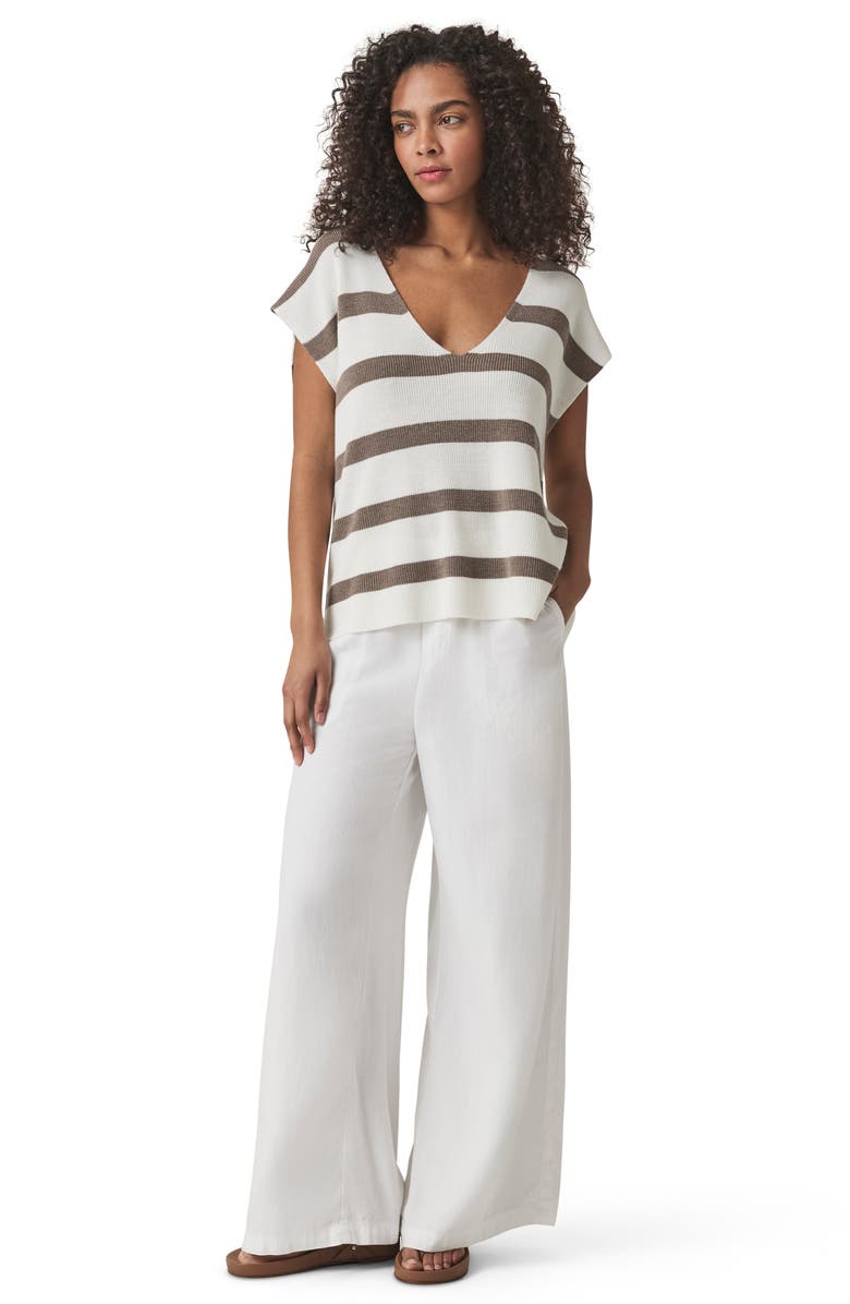 Splendid Octavia Stripe V-Neck Short Sleeve Sweater, Alternate, color, Pine Bark Strpe