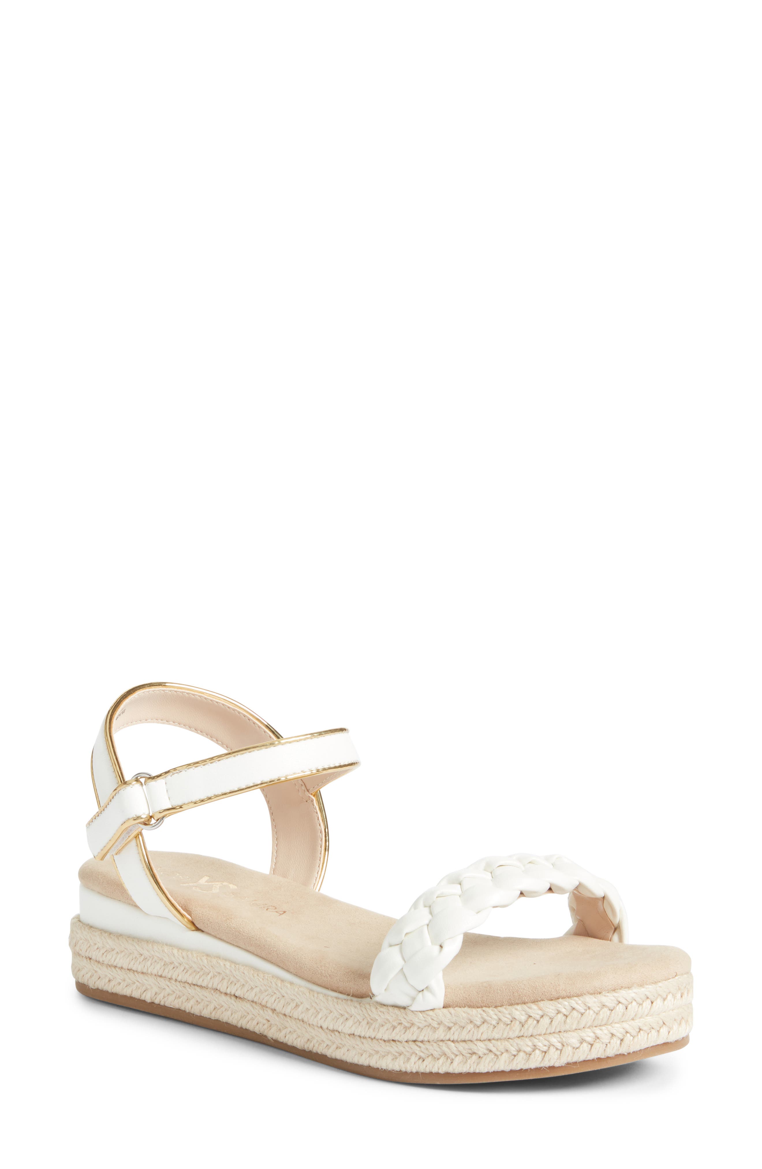 Yosi Samra Kids
 Miss April Ankle Strap Espadrille Platform Wedge Sandal, Main, color, White/ Gold
