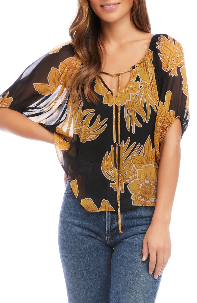 FIFTEEN TWENTY Floral Tie Neck Peasant Top, Main, color, 