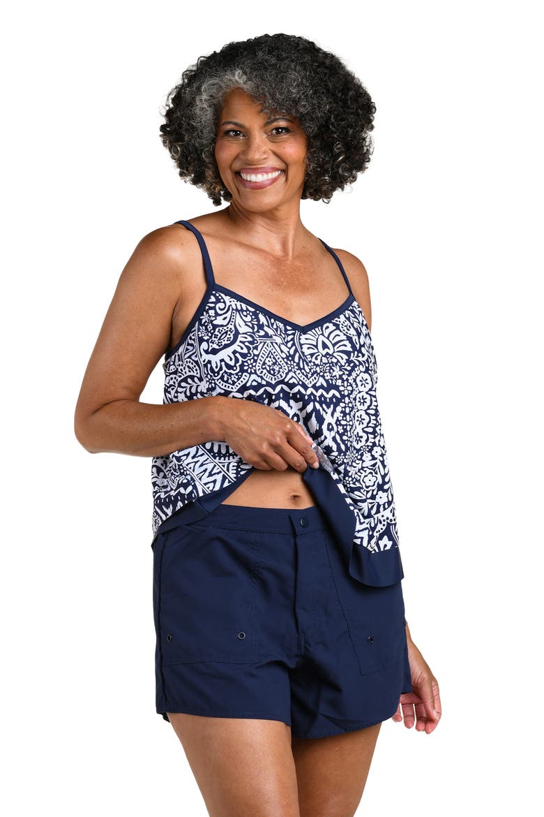 Bohemia Flutter Tankini Swim Top, Alternate, color, INDIGO