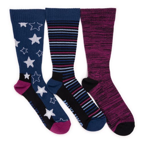 Muk Luks Cotton Rib Compression Crew Sock 3 Pair Pack In Blue