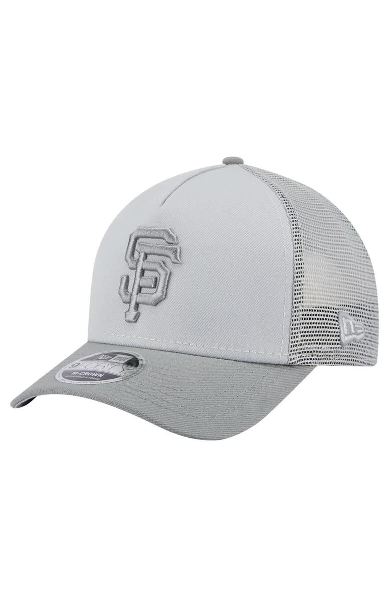 New Era Men's New Era Gray San Francisco Giants Color Pack A-Frame 9FORTY Trucker Adjustable Hat, Main, color,