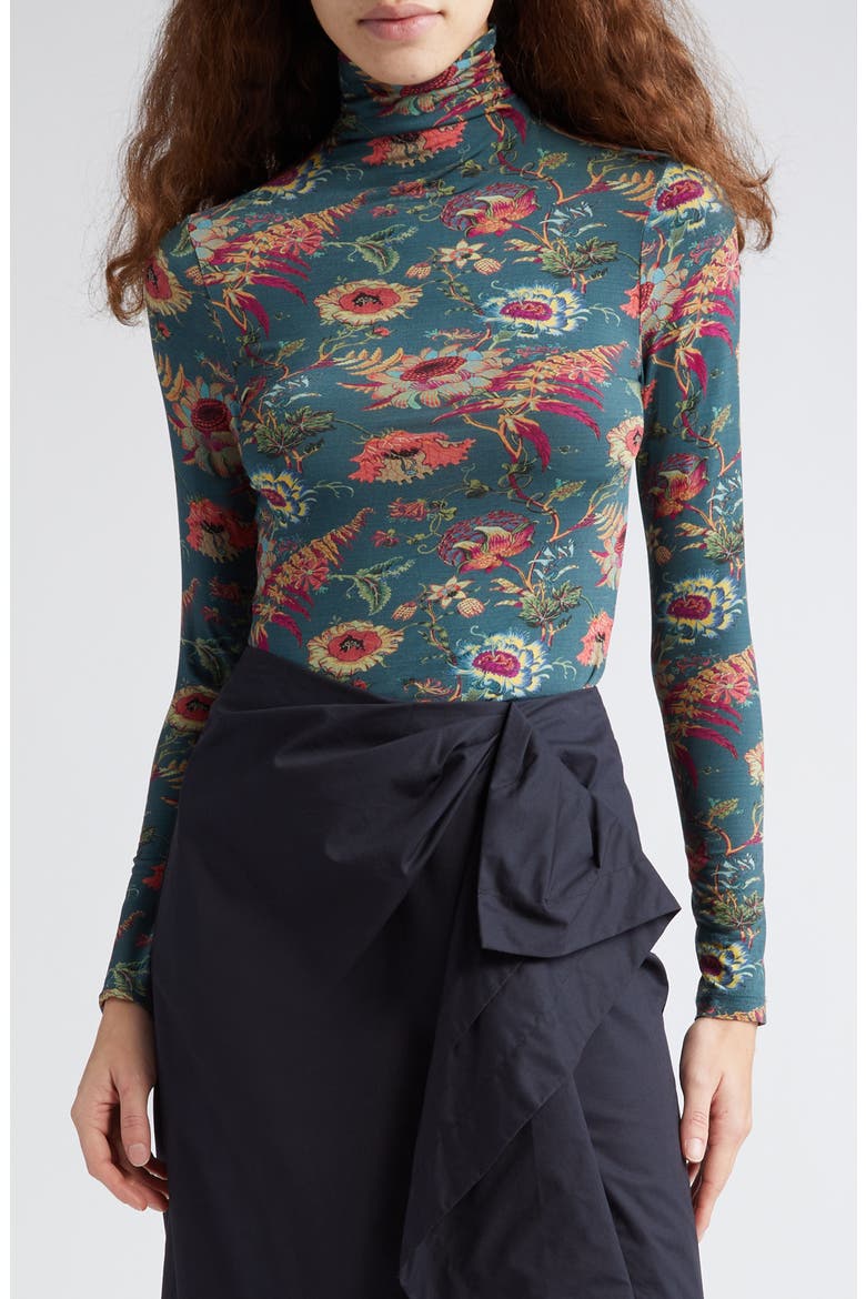 Aurelia Floral Print Turtleneck Top, Main, color, LARKSPUR