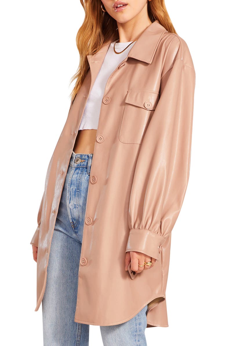 BB Dakota by Steve Madden Faux Leather Belted Shirt Jacket, Alternate, color, 