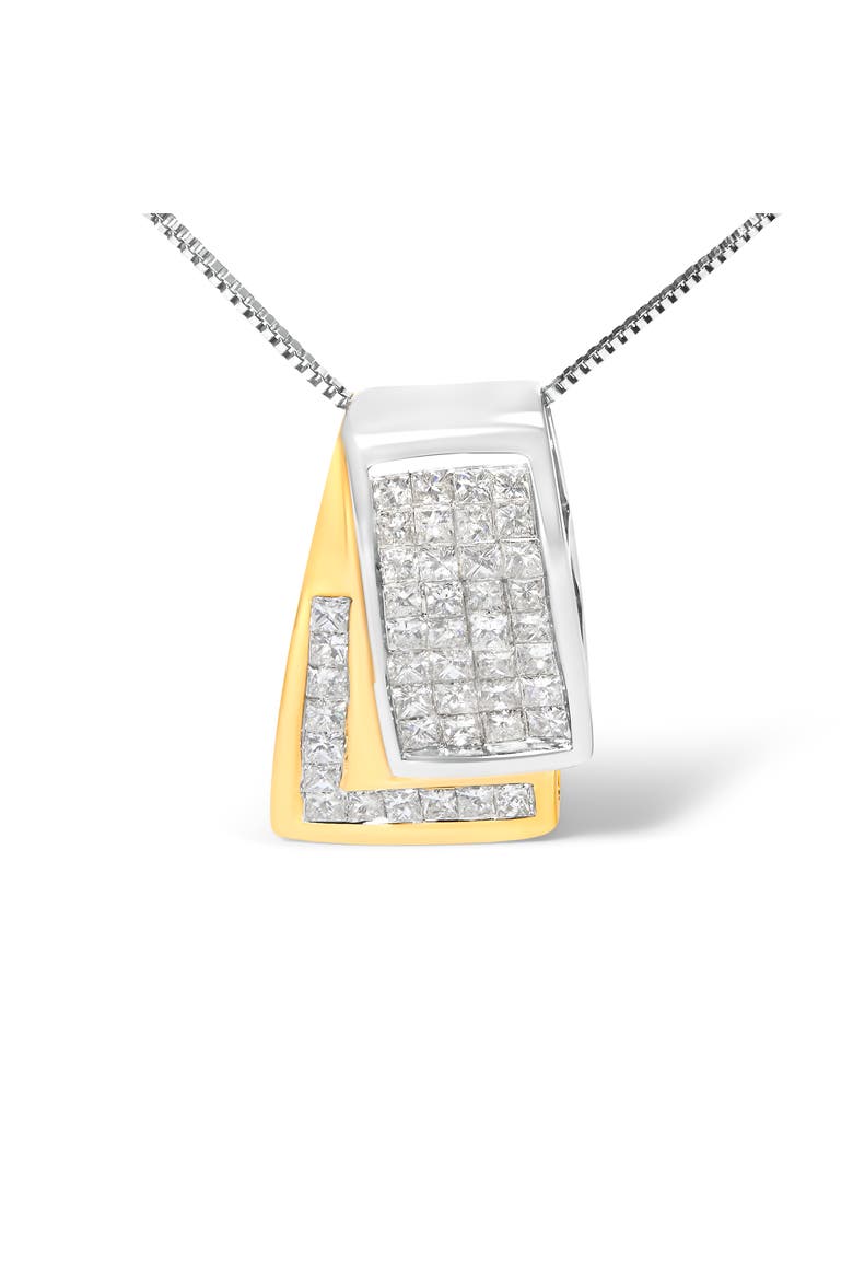 14K Gold 1.0 Cttw Princess Cut Diamond Foldover Box Pendant Necklace, Alternate, color, YellowWhite
