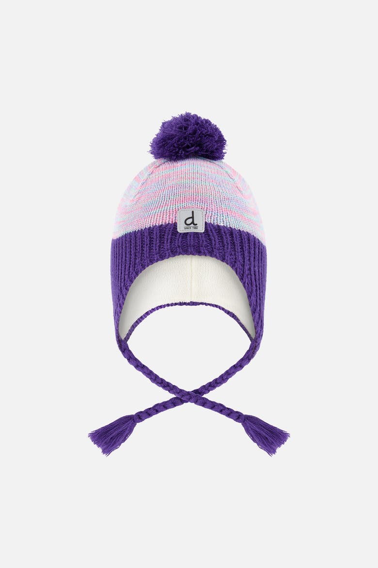 Peruvian Striped Fleece-Lined Earflap Knit Hat with Pompom, Main, color, Multicolored
