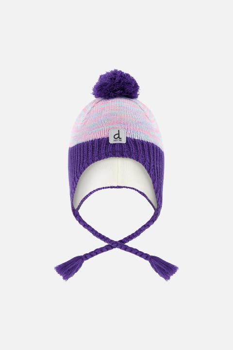 Peruvian Striped Fleece-Lined Earflap Knit Hat with Pompom