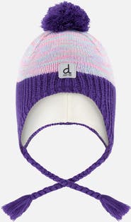 Deux par Deux Peruvian Striped Fleece-Lined Earflap Knit Hat with Pompom