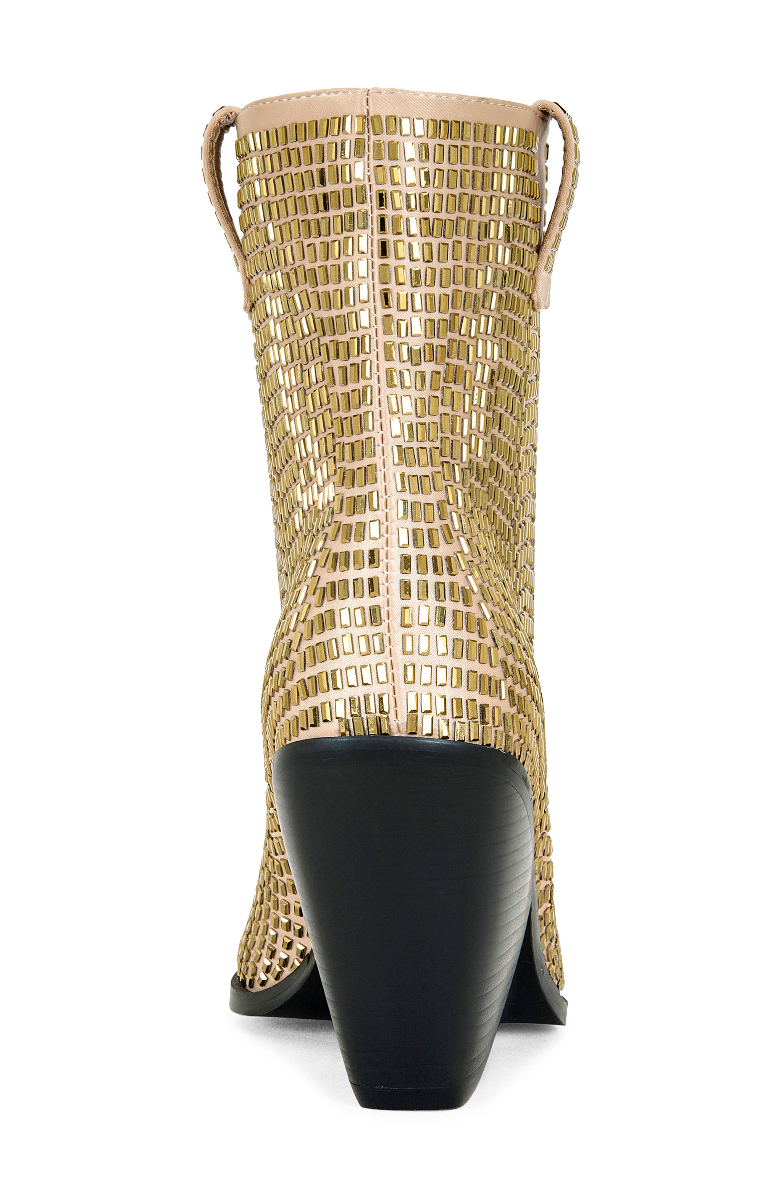 AZALEA WANG Laetitia Crystal Bootie, Alternate, color, Brown/ Gold
