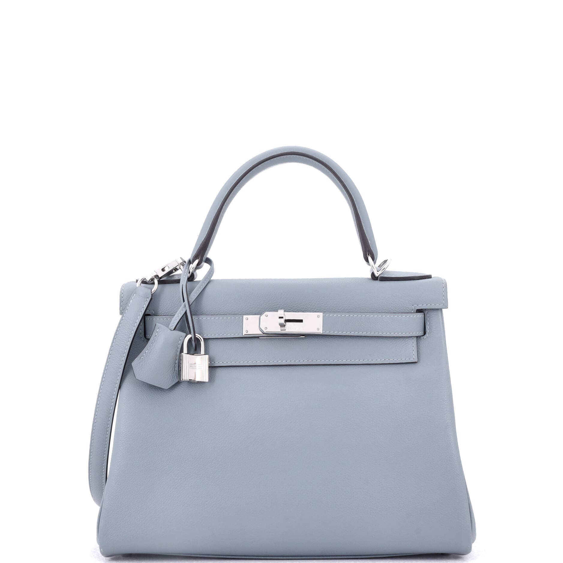Pre-Owned Hermes Kelly Handbag Blue Evercolor with Pallladium Hardware 28, Main, color, 