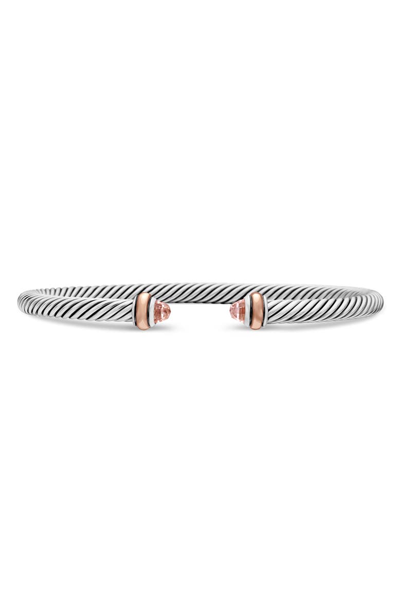 David Yurman Classic Cable Bracelet in Sterling Silver with 18K Rose Gold and Morganite, 4mm, Main, color, Morganite