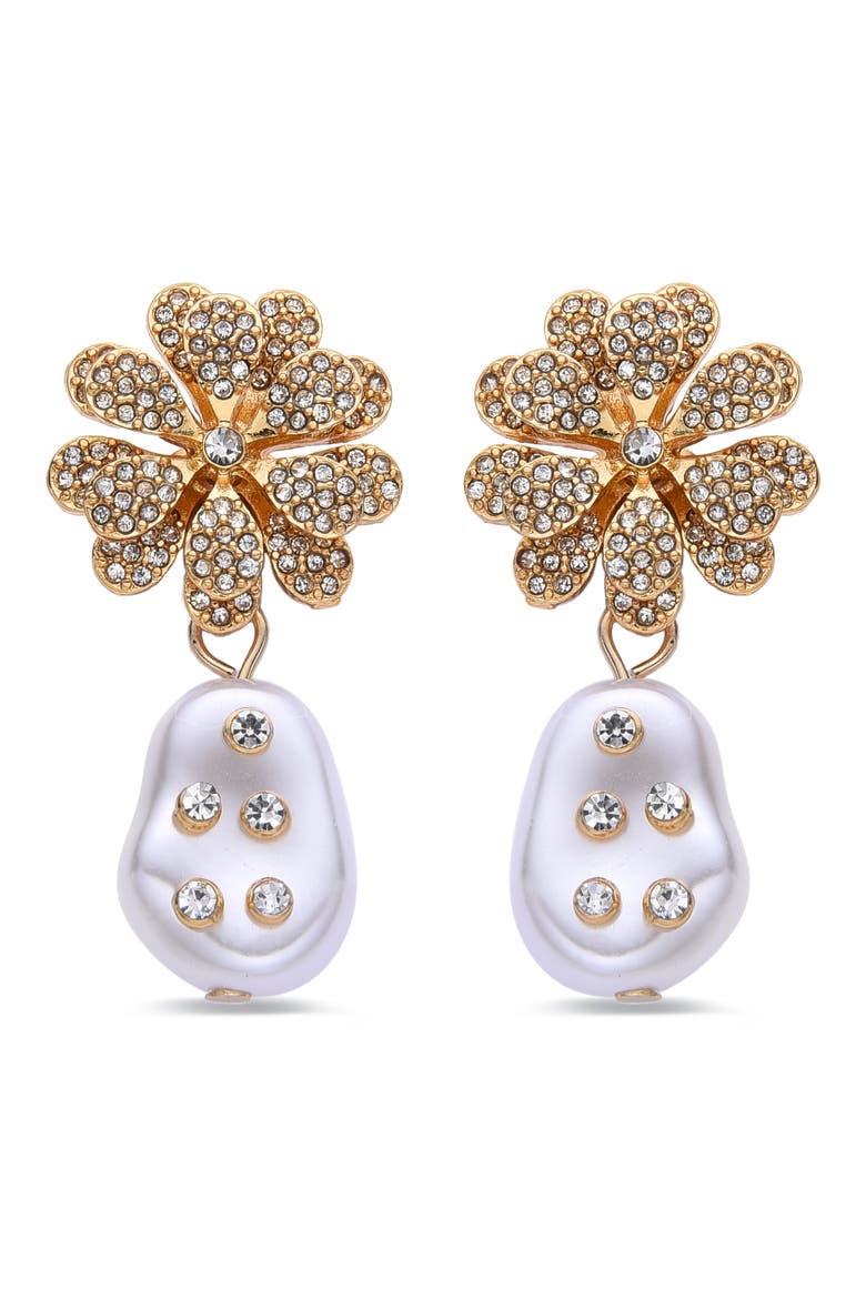 Oceane CZ & Imitation Pearl Drop Earrings, Alternate, color, GOLD
