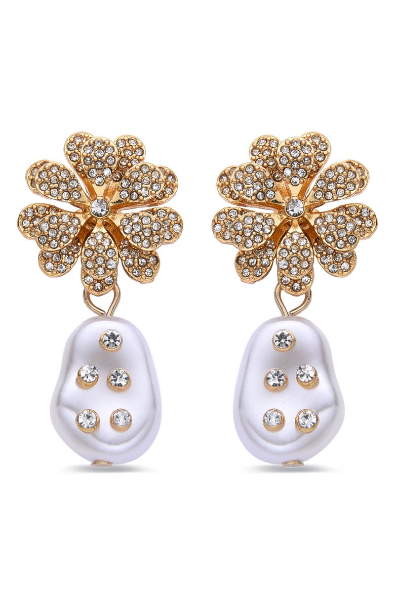 EYE CANDY LOS ANGELES Oceane CZ & Imitation Pearl Drop Earrings, Alternate, color, Gold