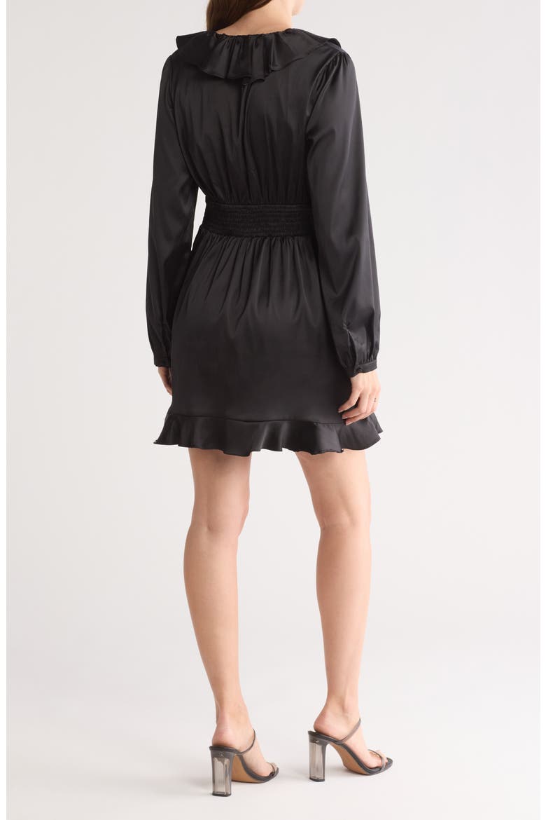 Side Ruched Long Sleeve Babydoll Dress, Alternate, color, BLACK