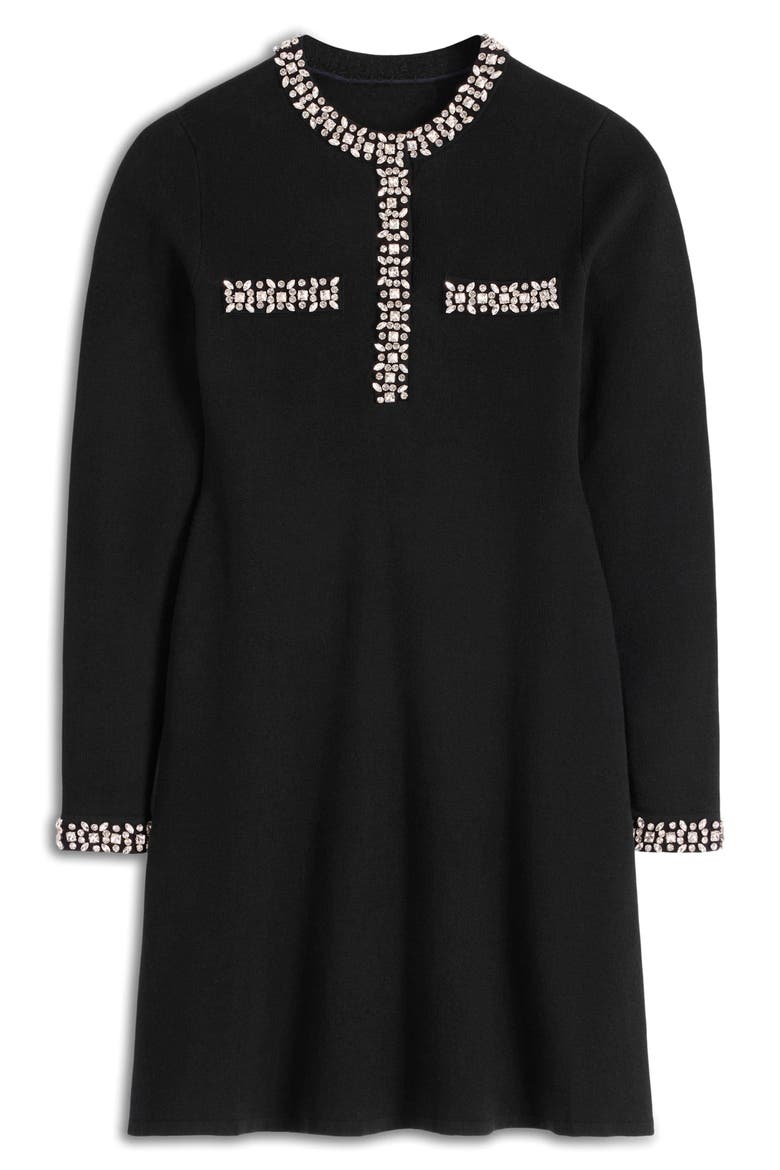 Crystal Embellished Knit Shift Dress, Alternate, color, BLACK