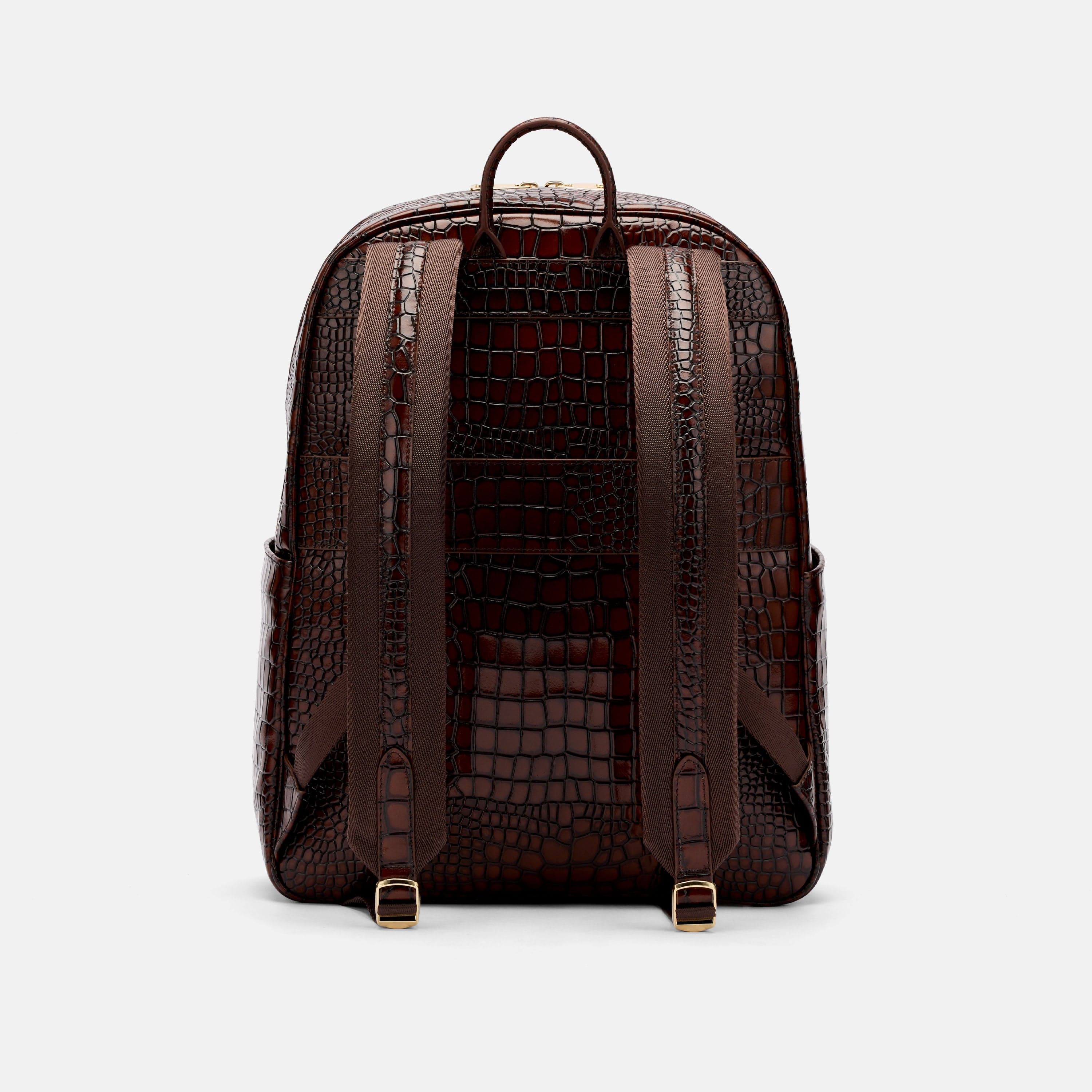 Fulton Croc-Embossed Calfskin Leather Backpack, Alternate, color, Brown Crocskin