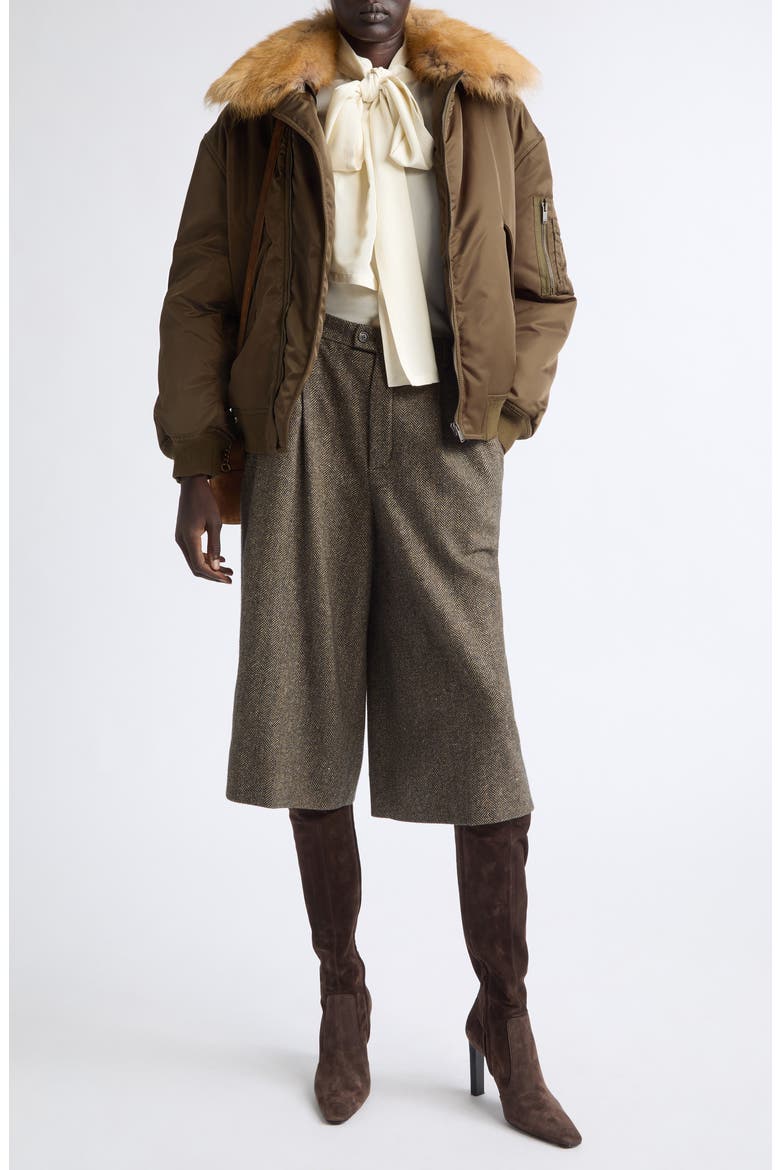 Bomber Jacket with Genuine Shearling Collar, Alternate, color, KAKI/ CHAMOIS/ GRIS/ ORANGE